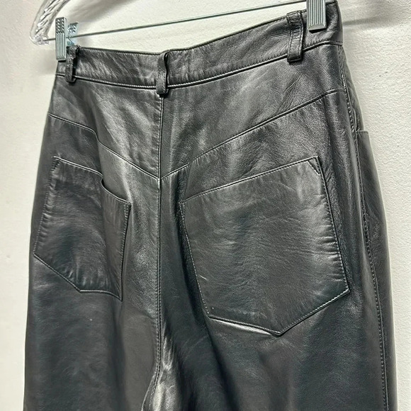 St John Sport Genuine Leather Straight Leg Trouser Pants Pant Black Women Size 6 - Picture 11 of 14